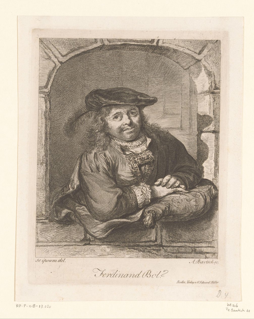 Portret van Ferdinand Bol in een venster door Adam von Bartsch