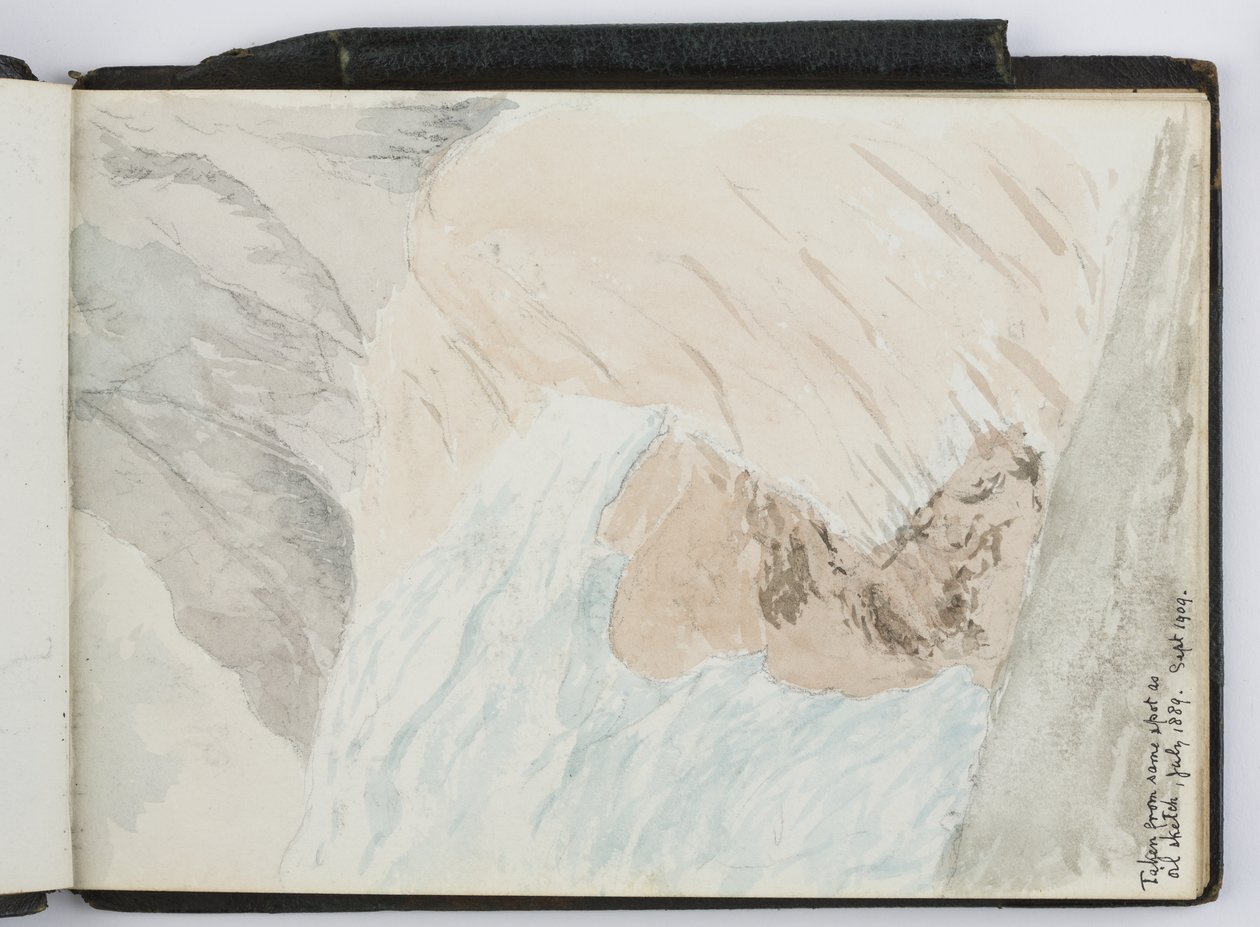 Schetsboek van aquarellen, tekeningen en notities, Noord- en Zuid-Amerika en Europa, 1909-1910, gebonden in groen leer door Adela Breton