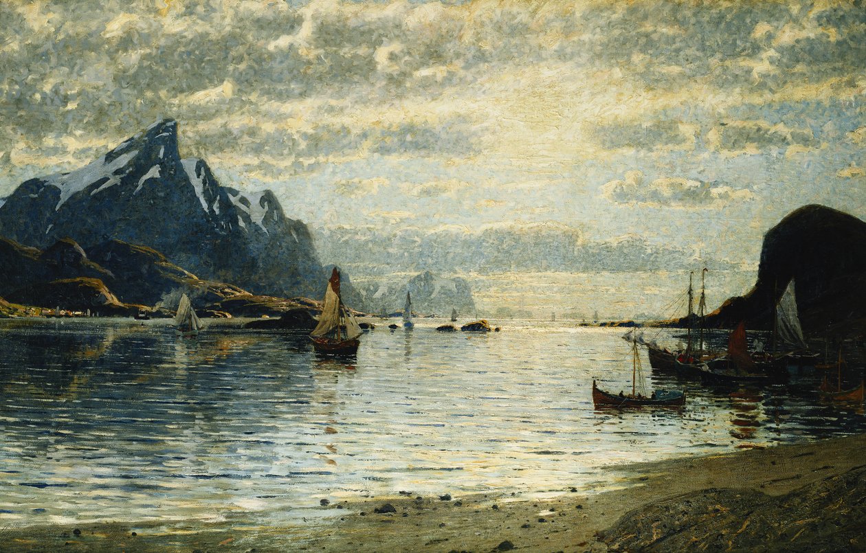 Een Fjordscène met Zeilschepen door Adelsteen Normann