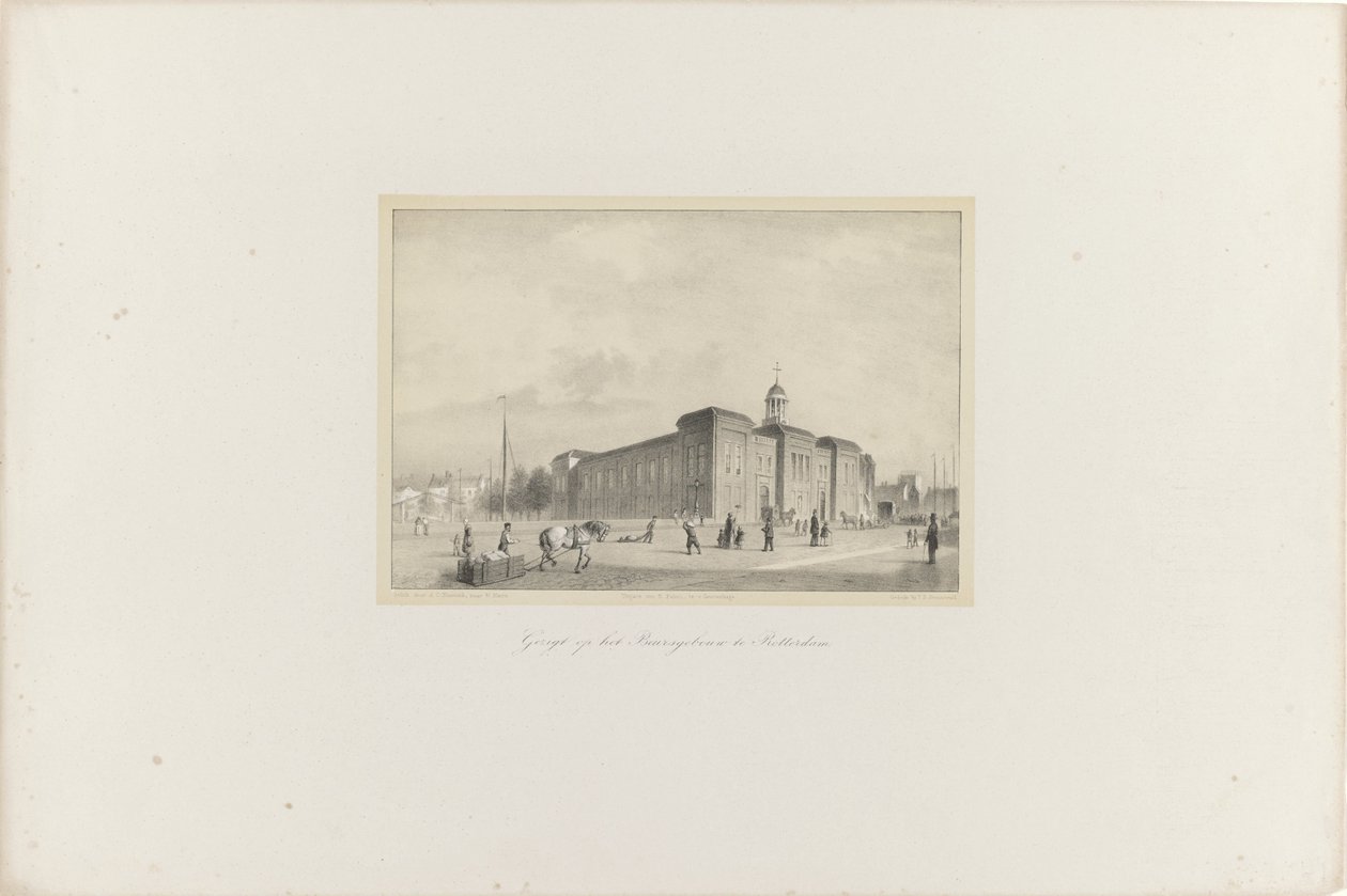 Gezicht op Beursgebouw te Rotterdam, 1854 door Adolf Carel Nunnink