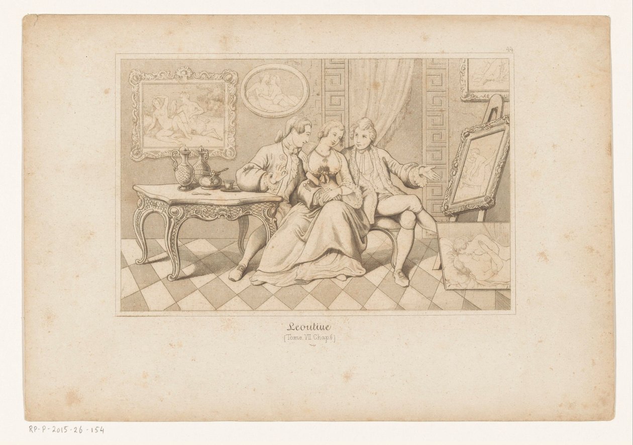 Casanova en de Hertog van Matalone bekijken erotische kunst met Leonilde door Adolf Gnauth