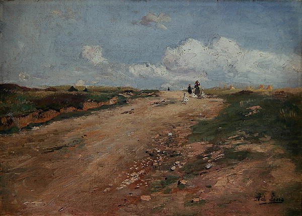 Landelijk pad in Schwalm met een meisje en ganzen door Adolf Lins