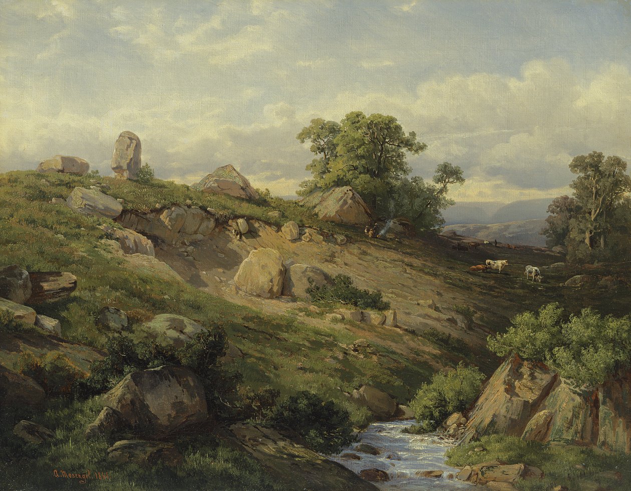 Valleirand met Steenval, 1861 door Adolf Mosengel