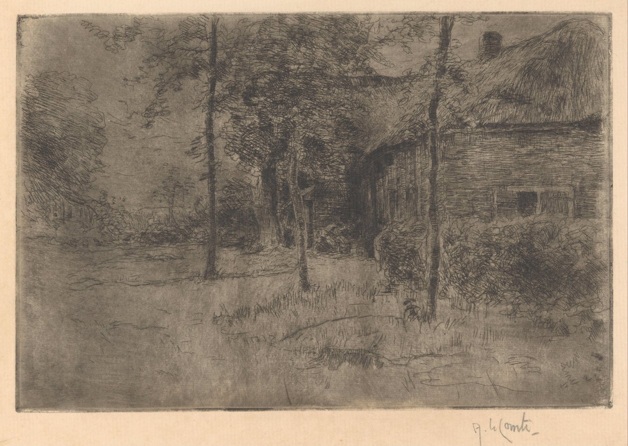 Boerderij met rieten dak door Adolf le Comte (signed by artist)