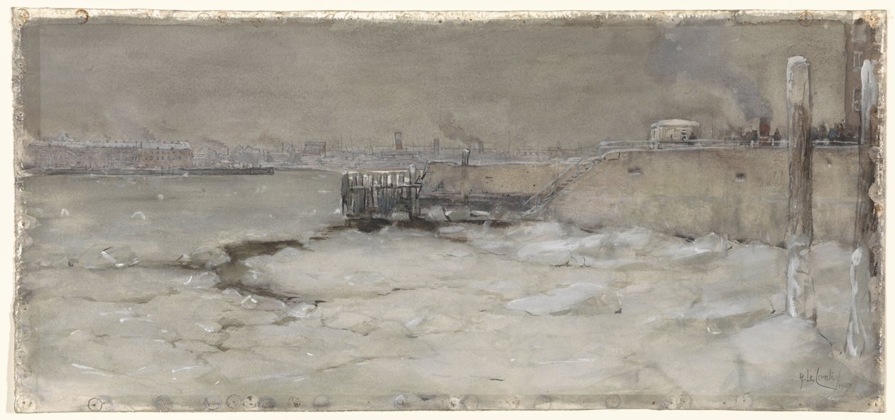 Het kruien van het ijs op de Maas te Rotterdam door Adolf le Comte