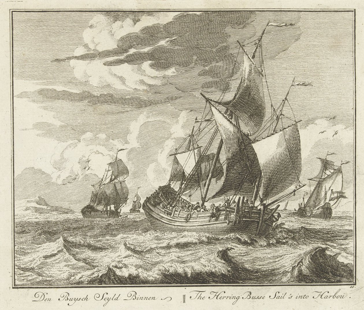 Haringbuis zeilt huiswaarts, ca. 1725 door Adolf van der Laan