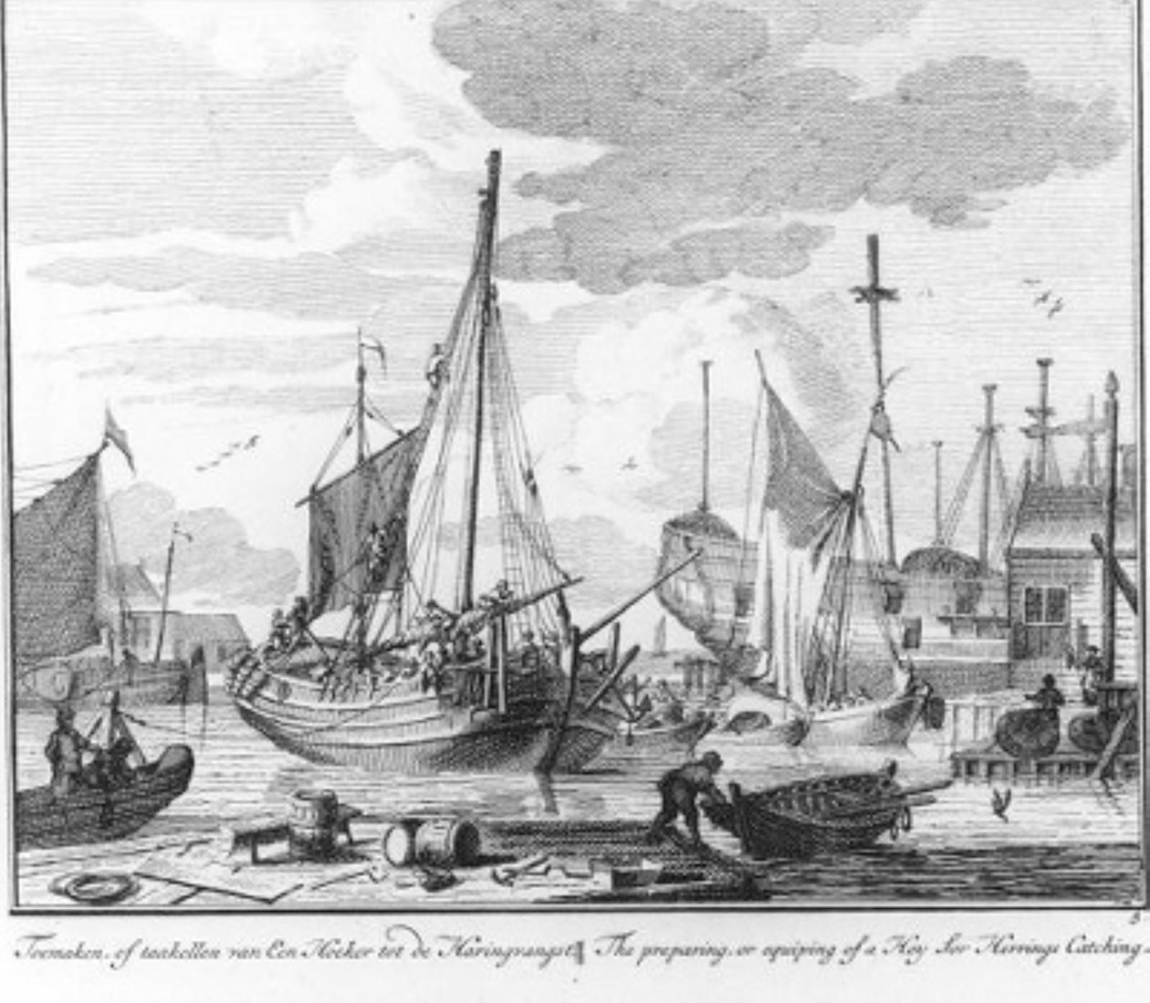 "Toemaaken, of taakellen van een hoeker tot de haringvangst." (nr. 5 uit de serie haringvangst) door Adolf van der Laan