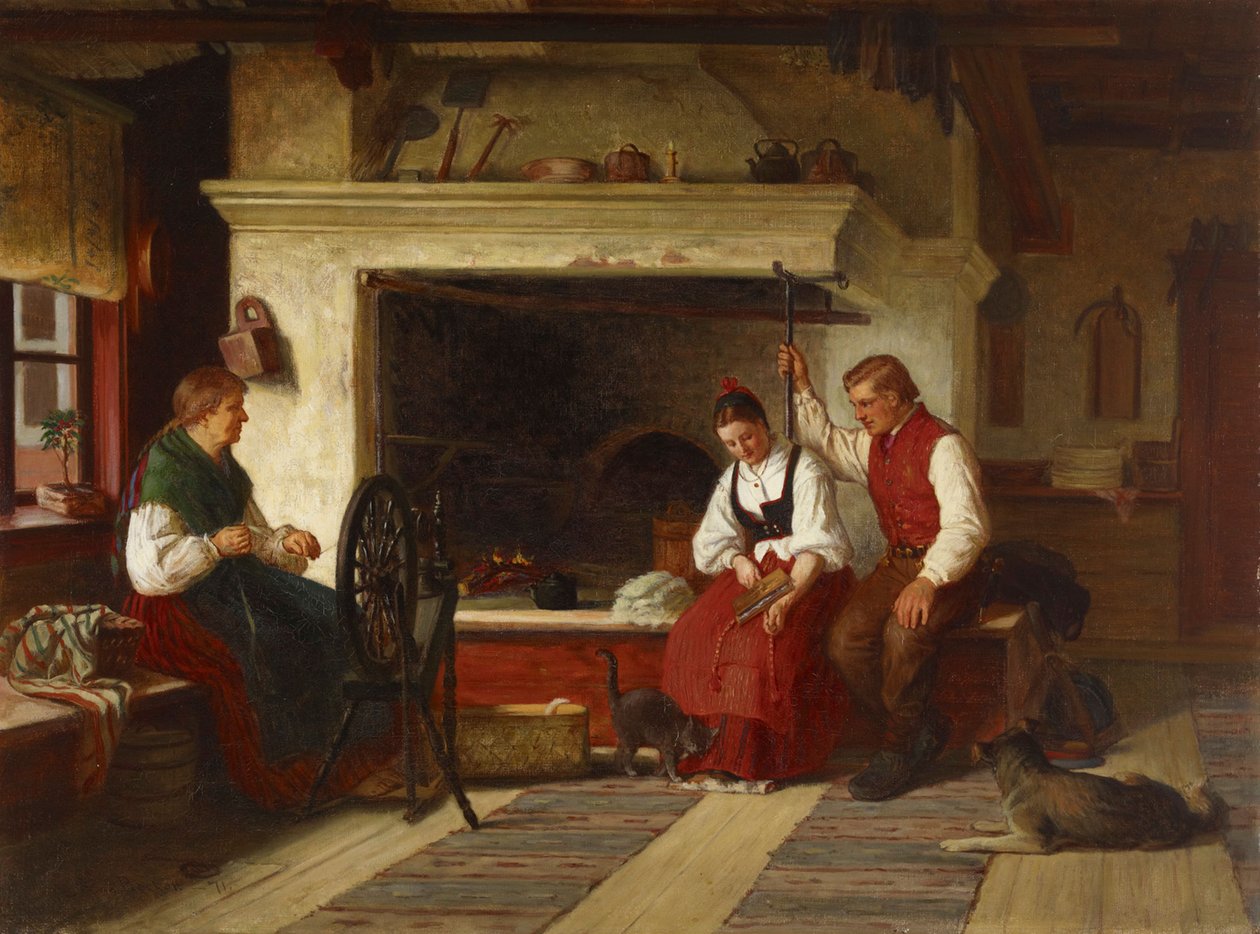 Bij de haard, een Ostrobothnische hofmakerij door Adolf von Becker