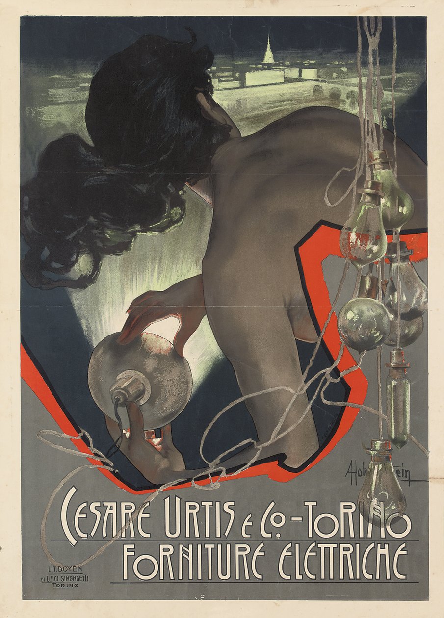 Reclameposter voor het Italiaanse verlichtingsbedrijf Cesare Urtis & Co. uit Turijn door Adolfo Hohenstein