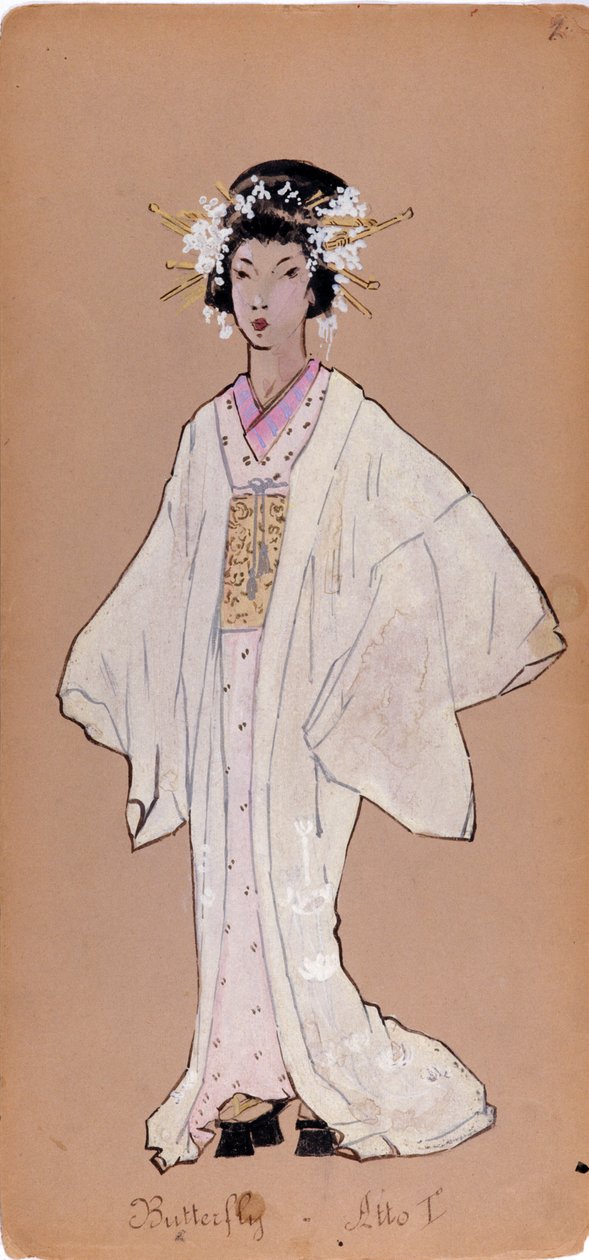 Kostuum van het personage Cio-Cio-San voor de opera "Madame Butterfly" van Giacomo Puccini door Adolfo Hohenstein
