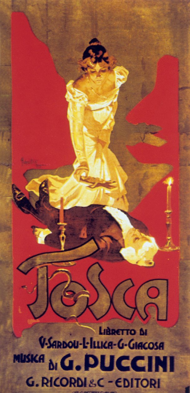 Omslag door Adolf Hohenstein van partituur van opera Tosca door Giacomo Puccini door Adolfo Hohenstein