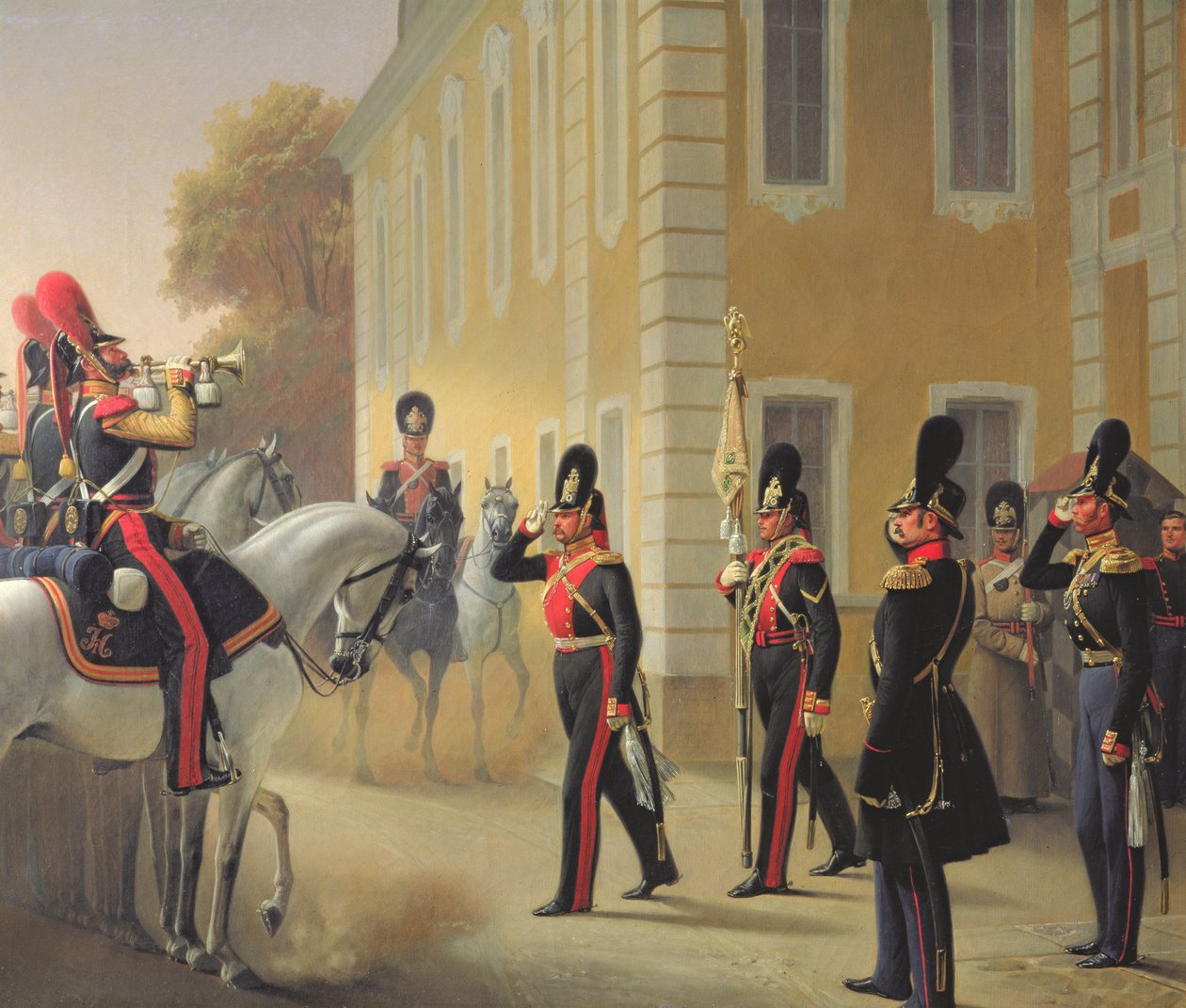 Parade van de standaard van de Grote Paleiswachten door Adolph Gebens