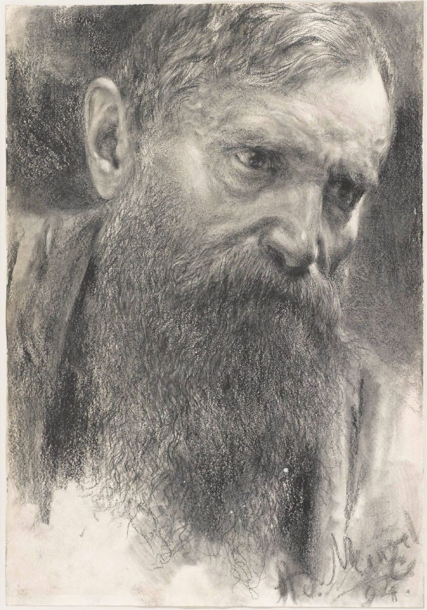 Hoofd van een man met volle baard door Adolph Menzel