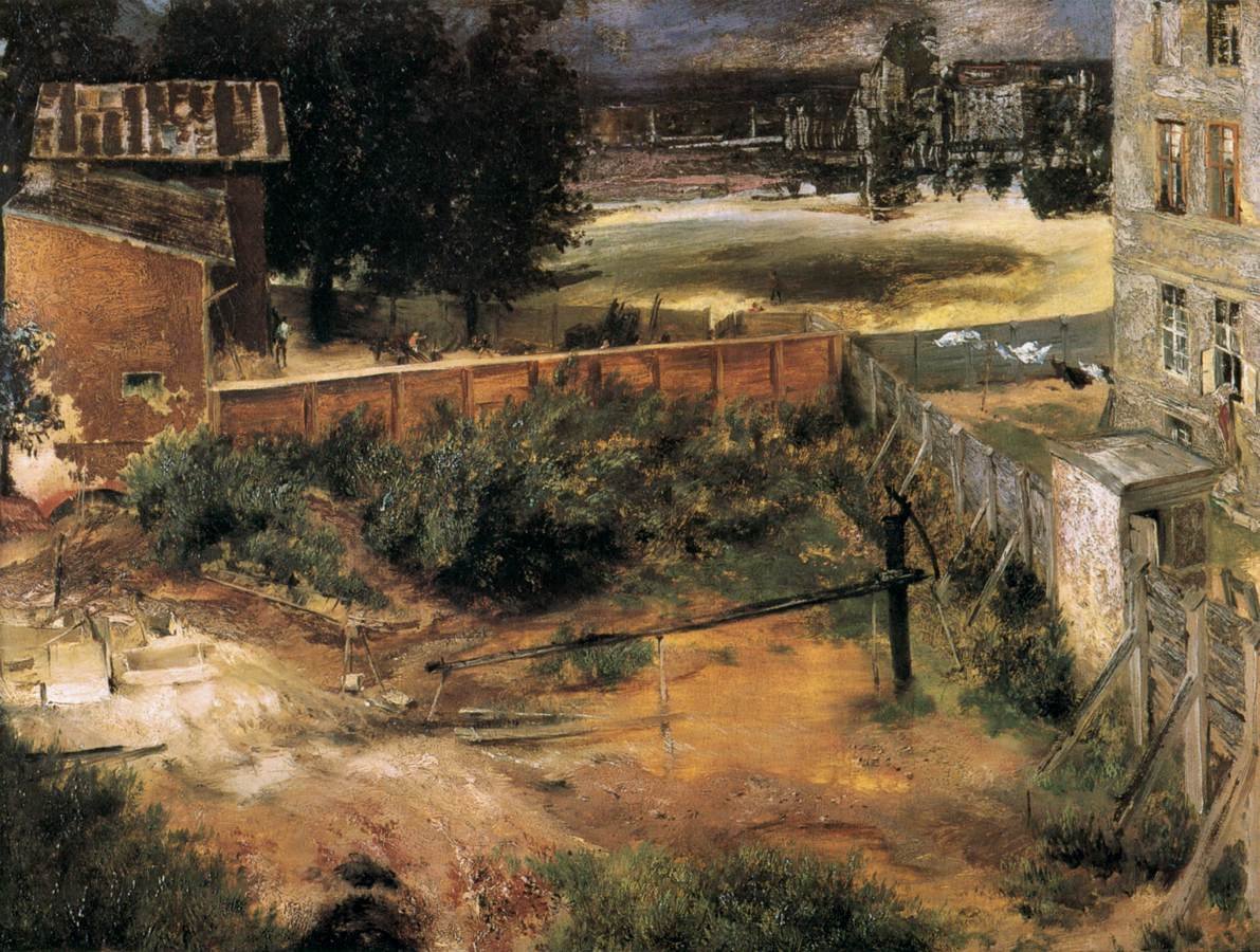 Achterkant van huis en achtertuin door Adolph Menzel