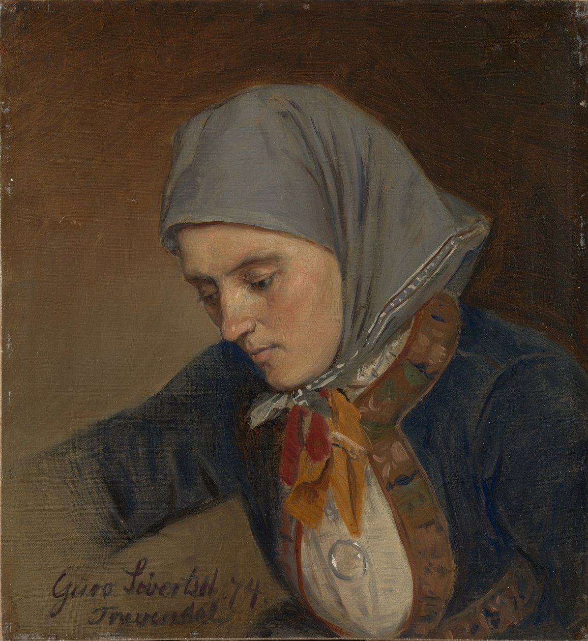 Portret van Guro Sivertsdatter Travendal door Adolph Tidemand