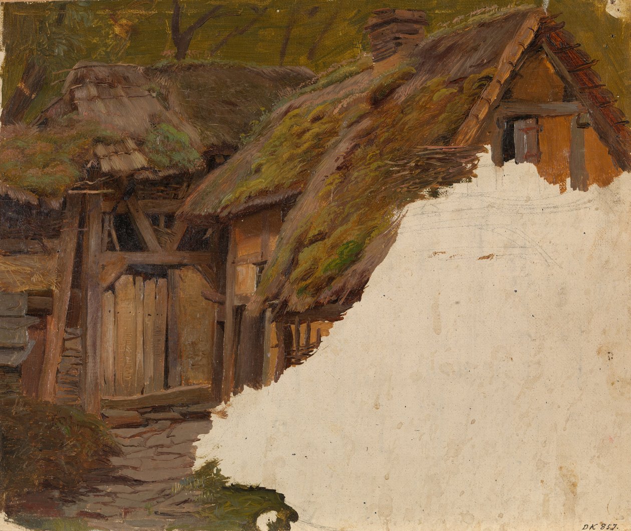 Studie van een oude boerderij door Adolph Tidemand