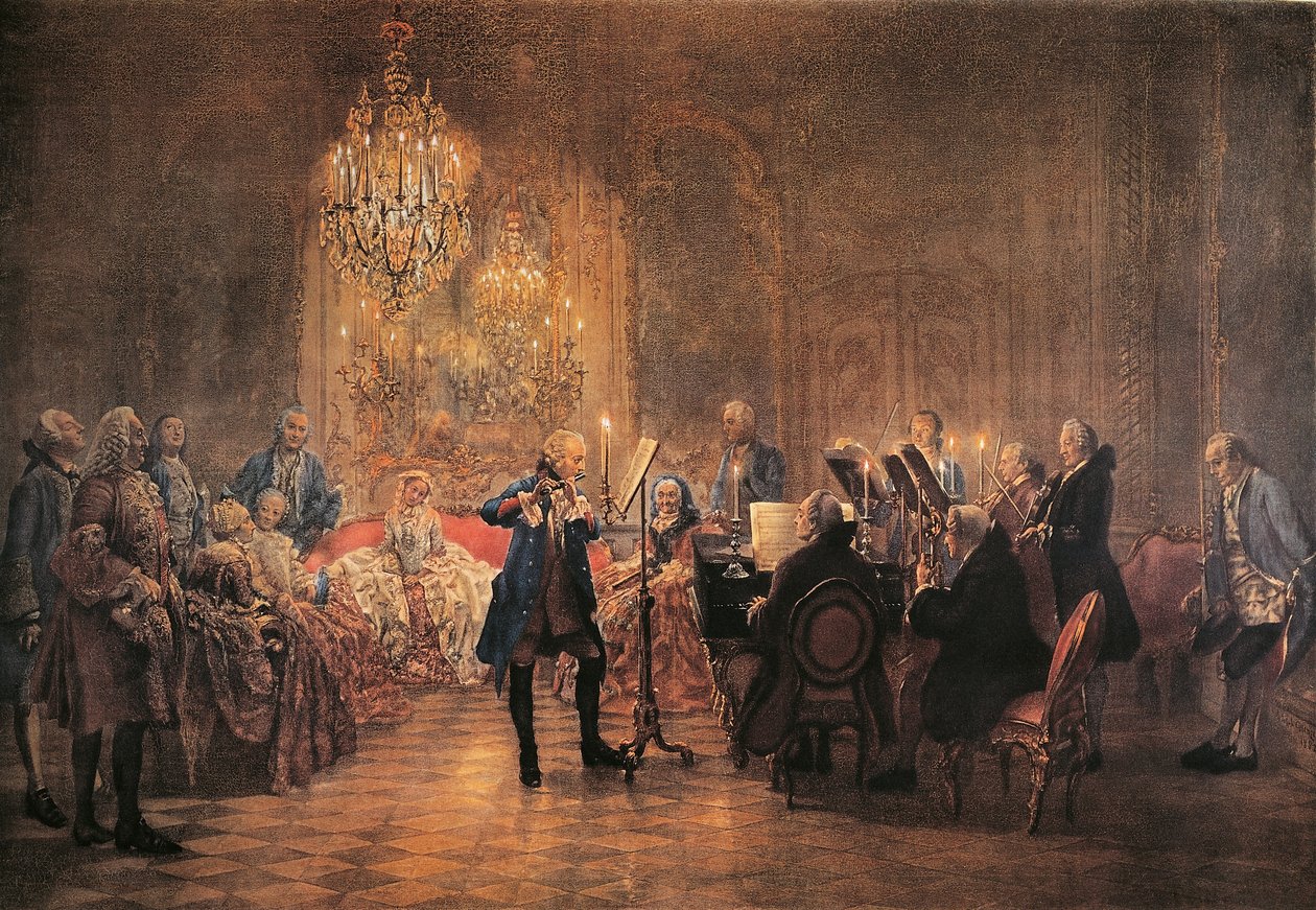Concert voor fluit met Frederik de Grote in Sanssouci door Adolph Menzel
