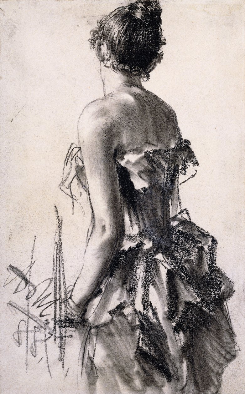 Achteraanzicht van een Vrouw door Adolph Menzel