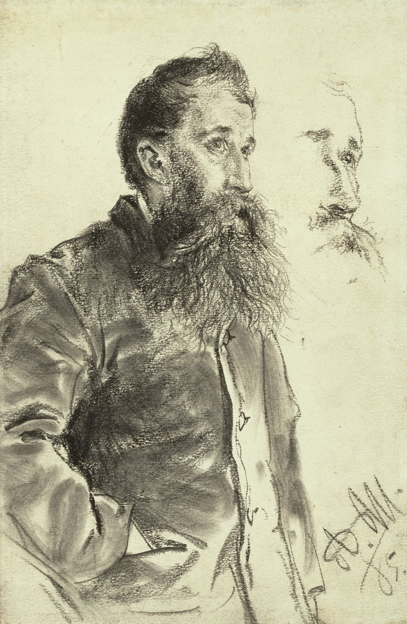 Studie van een man met een baard, zijn hand in zijn zak door Adolph Menzel