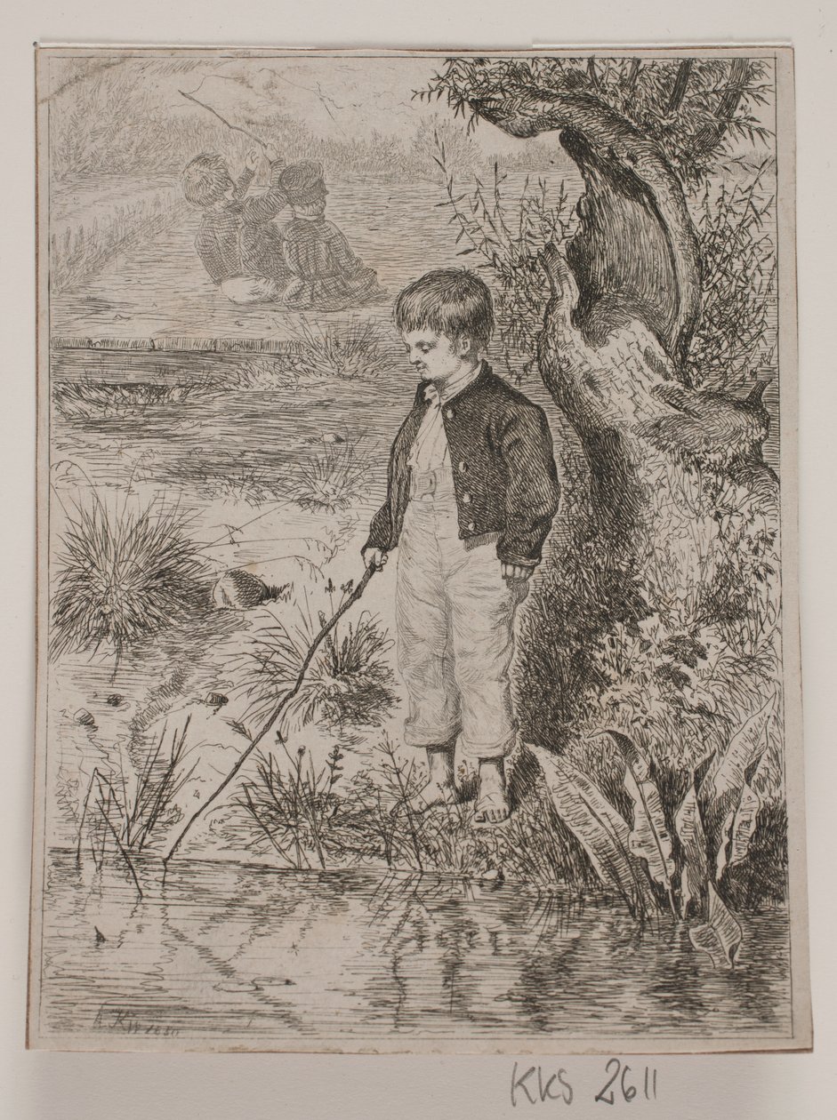 Een vissende jongen door Johan Adolph Kittendorff