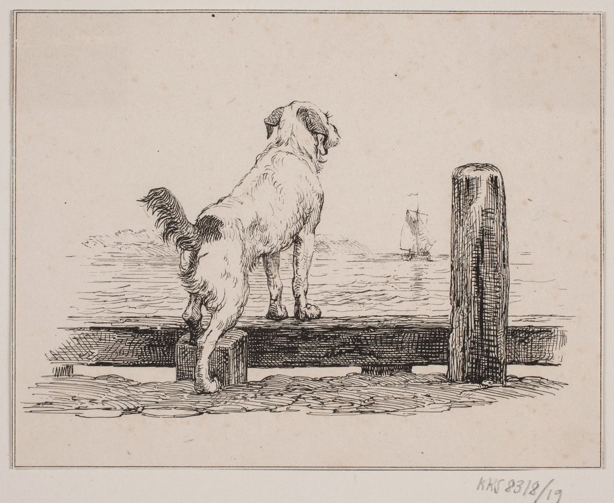 Hond op het strand door Johan Adolph Kittendorff