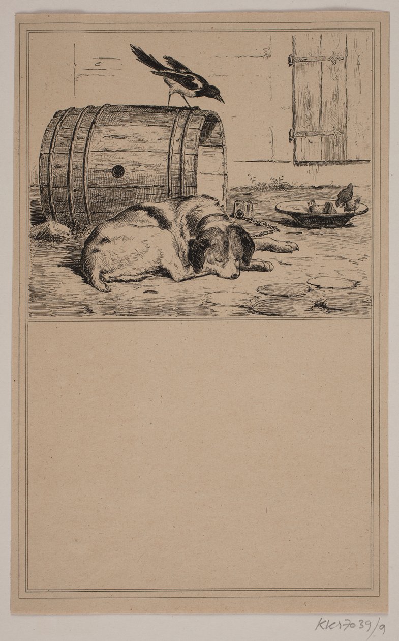 De drinkbak van de hond. Nr. 8 in Chr. Winther en M. Rørbye, "25 Afbeeldingen voor kleine kinderen" door Johan Adolph Kittendorff
