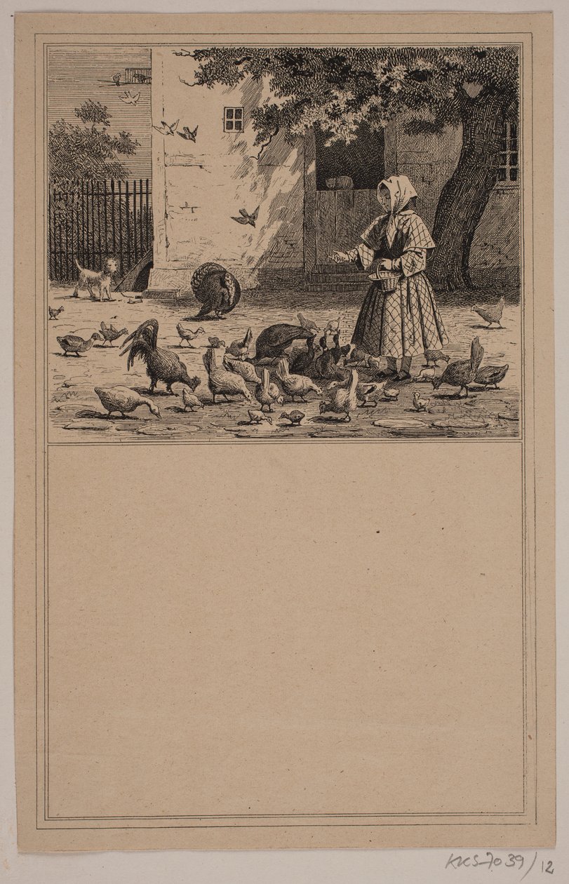 In de kippenren. Nr. 11 in Chr. Winther en M. Rørbye, "25 Afbeeldingen voor kleine kinderen" door Johan Adolph Kittendorff