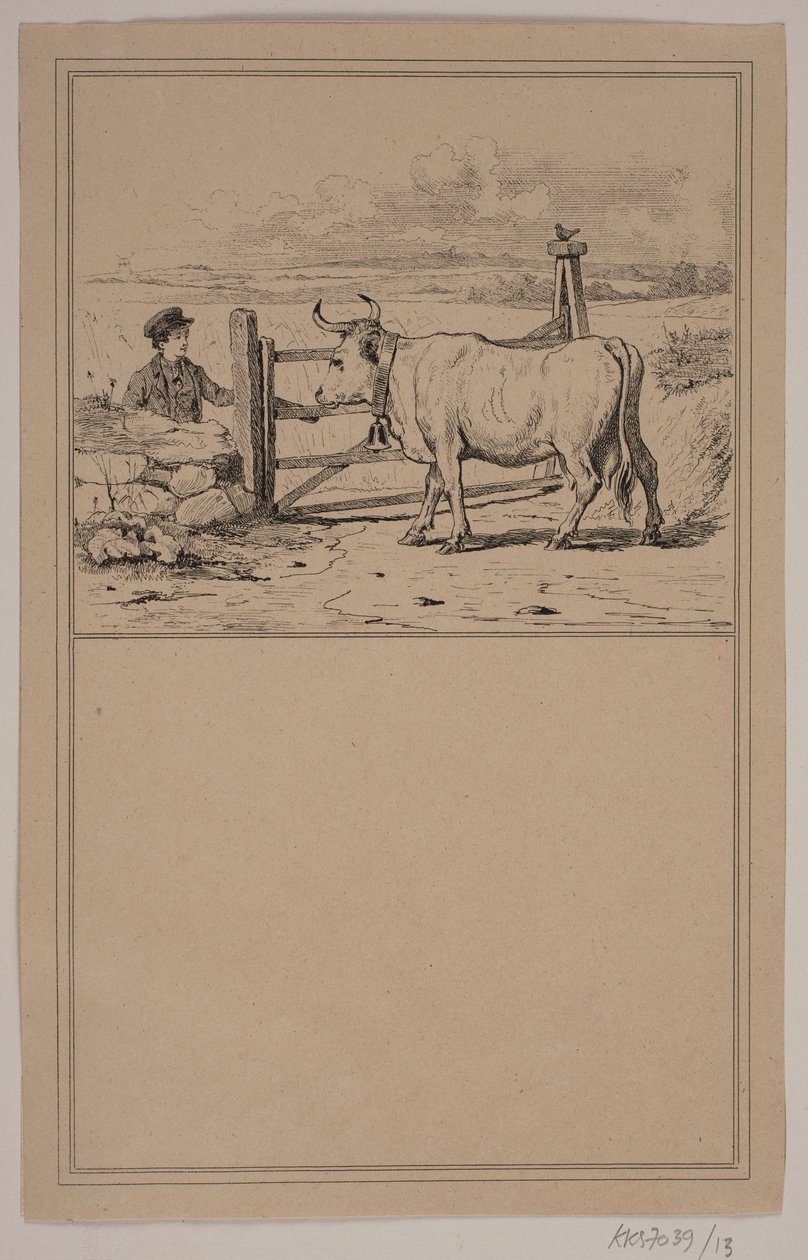 Koen og drengen. Nr. 12 in Chr. Winther og M. Rørbye, "25 Billeder for små børn" door Johan Adolph Kittendorff