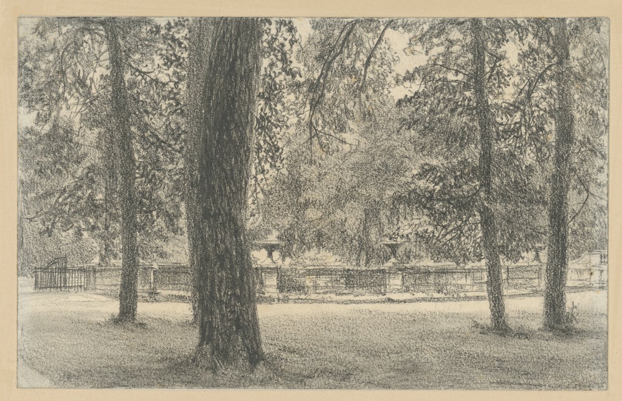 Balustrade bij de ingang van het park van Sanssouci door Adolph Menzel