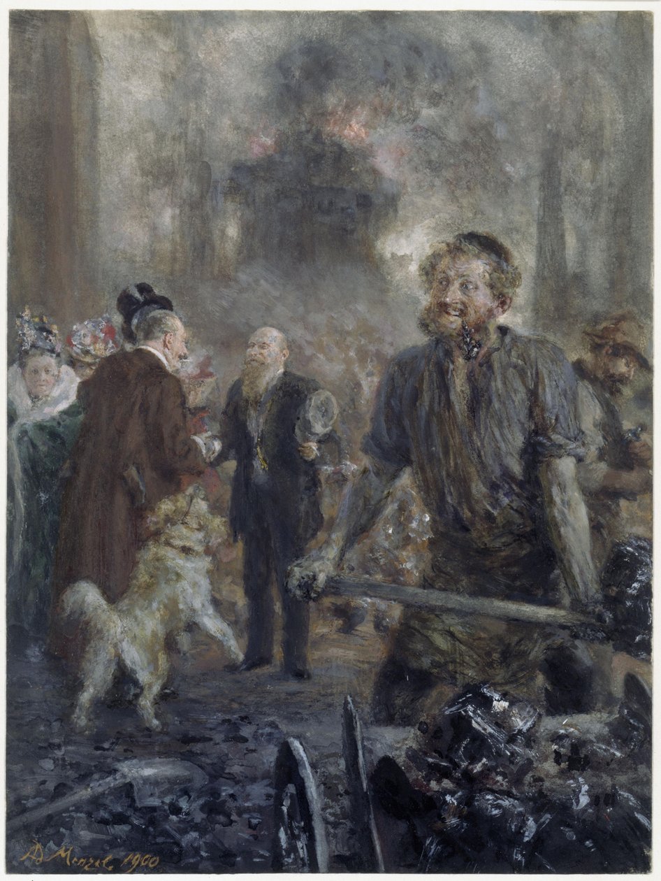 Bezoek aan de ijzerwalserij (Ter herdenking van het 25-jarig partnerschap van Eduard Arnhold in het kolenbedrijf Caesar Wollheim op 1 januari 1900) door Adolph Menzel