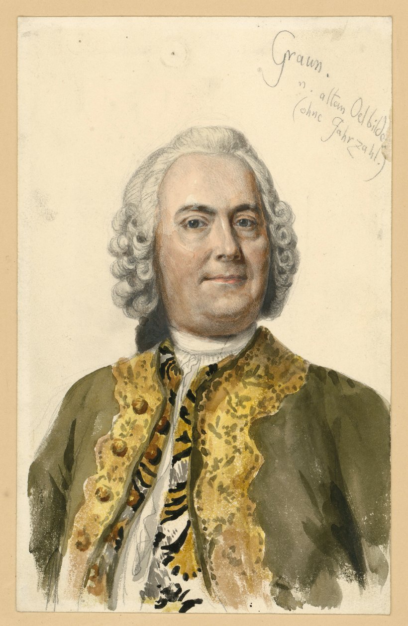 Portret van Carl Heinrich Graun, hofcomponist onder Frederik II, borstbeeld en face naar het schilderij van Andreas Möller, met aantekeningen door Adolph Menzel