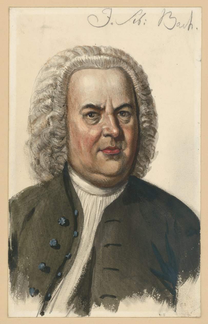 Portret van Johann Sebastian Bach, borststuk en face naar het schilderij van Elias Gottlob Haussmann door Adolph Menzel