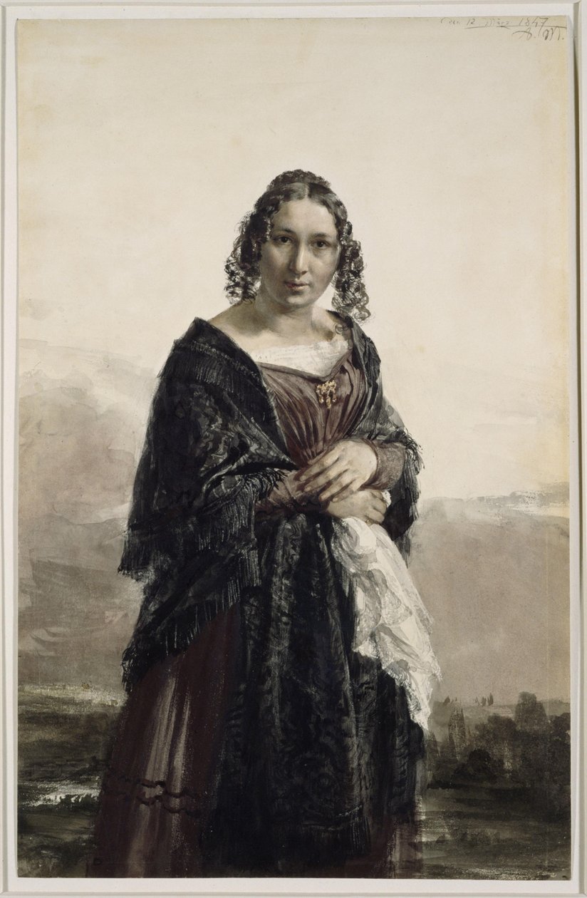 Portret van Karoline Meyerheim, geboren Drake, de moeder van Paul Meyerheim door Adolph Menzel