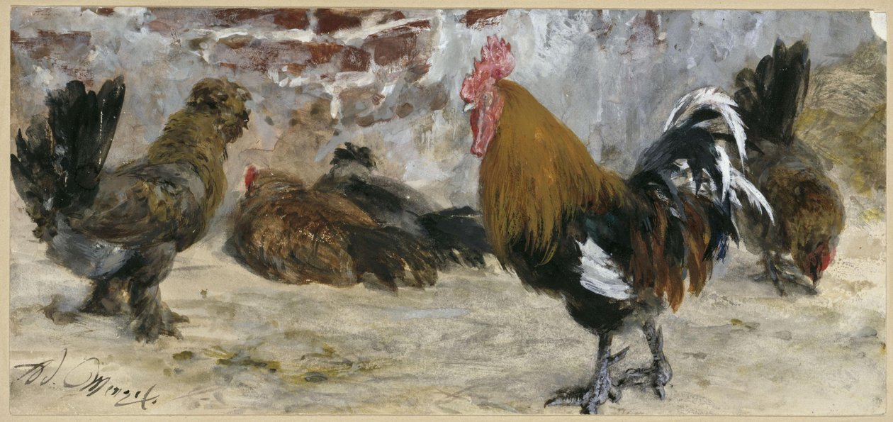 De haan en de kippen. Uit het “Kinderalbum” door Adolph Menzel