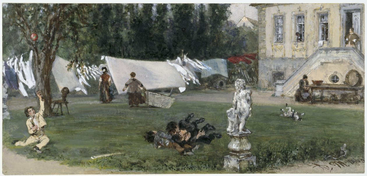 De droogplaats. Uit het “Kinderalbum” door Adolph Menzel