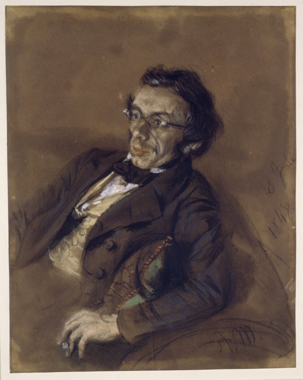 Dr. R. Eitner zittend op de bank, halffiguur naar links door Adolph Menzel