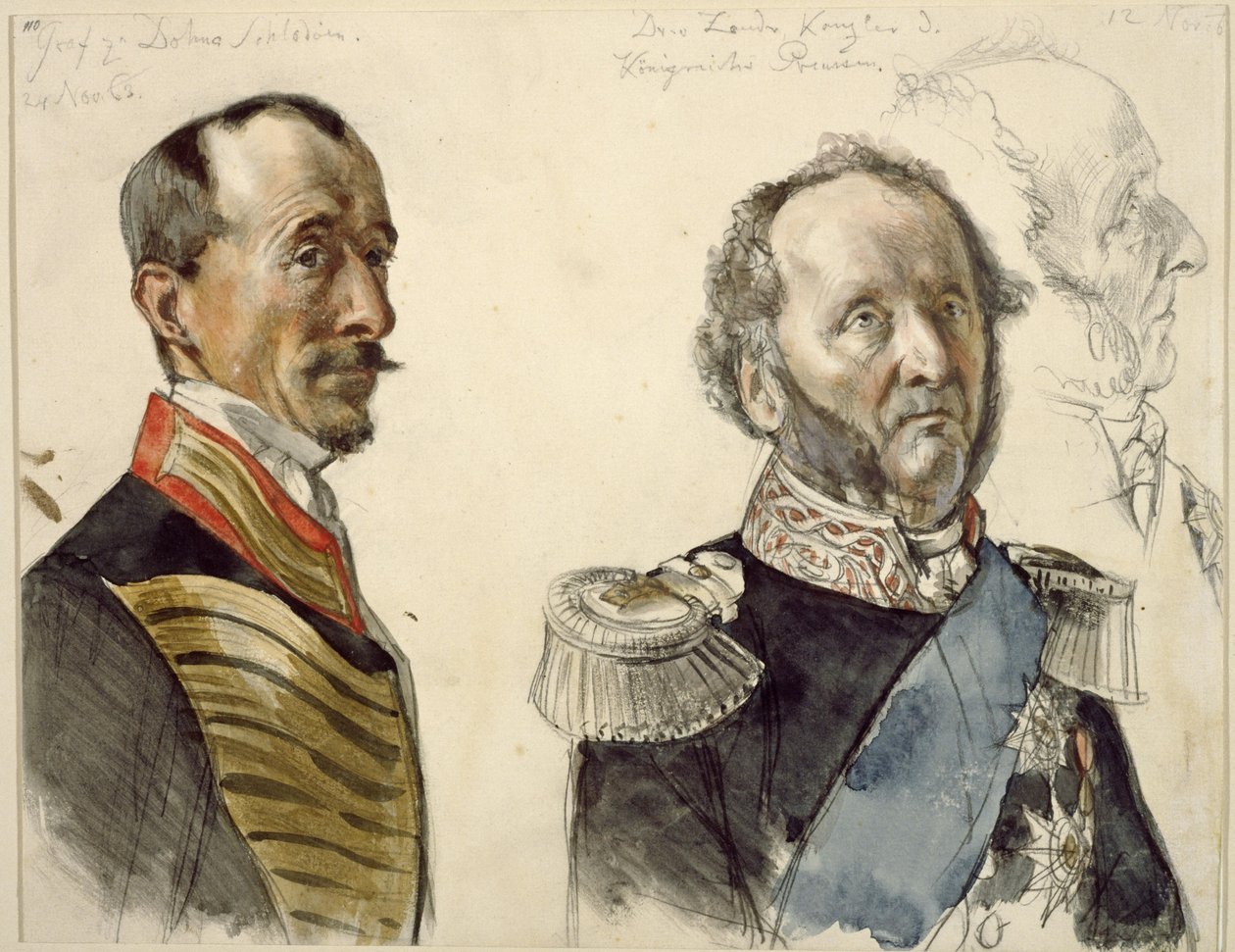 Dr. von Zander en graaf zu Dohna-Schlodien. Studie naar het schilderij „De kroning van Wilhelm I in Königsberg” door Adolph Menzel