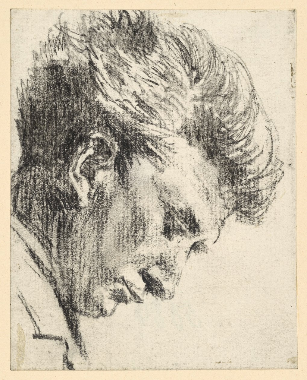 Profiel van een man die naar beneden kijkt door Adolph Menzel