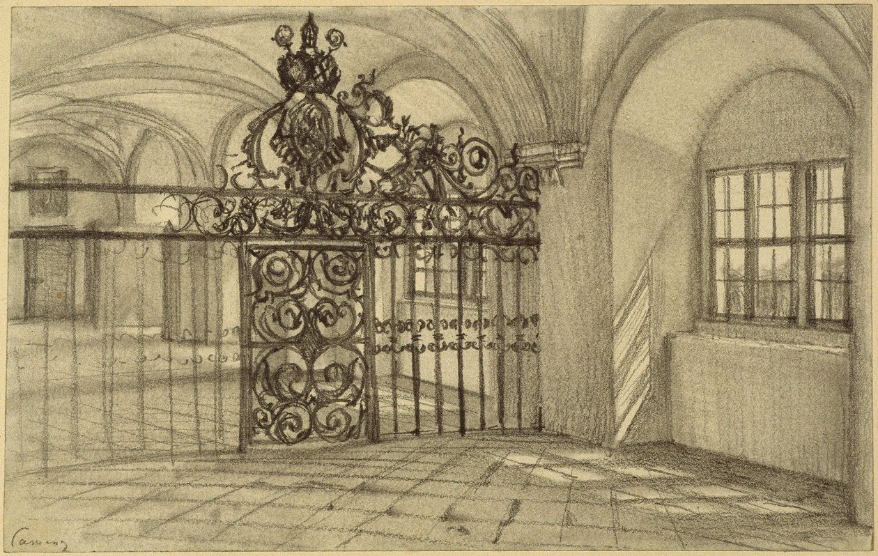Gewelfde hal in het klooster van Kamenz door Adolph Menzel