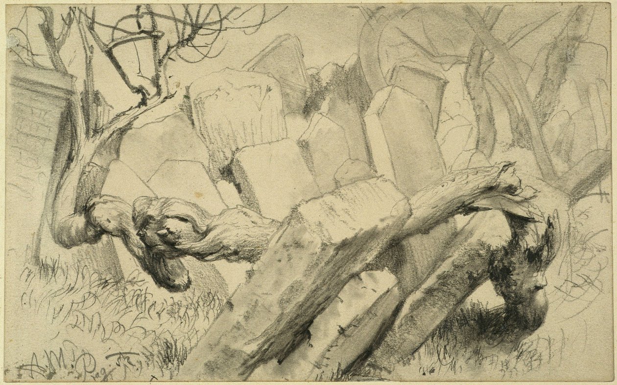 Grafstenen op de joodse begraafplaats in Praag door Adolph Menzel