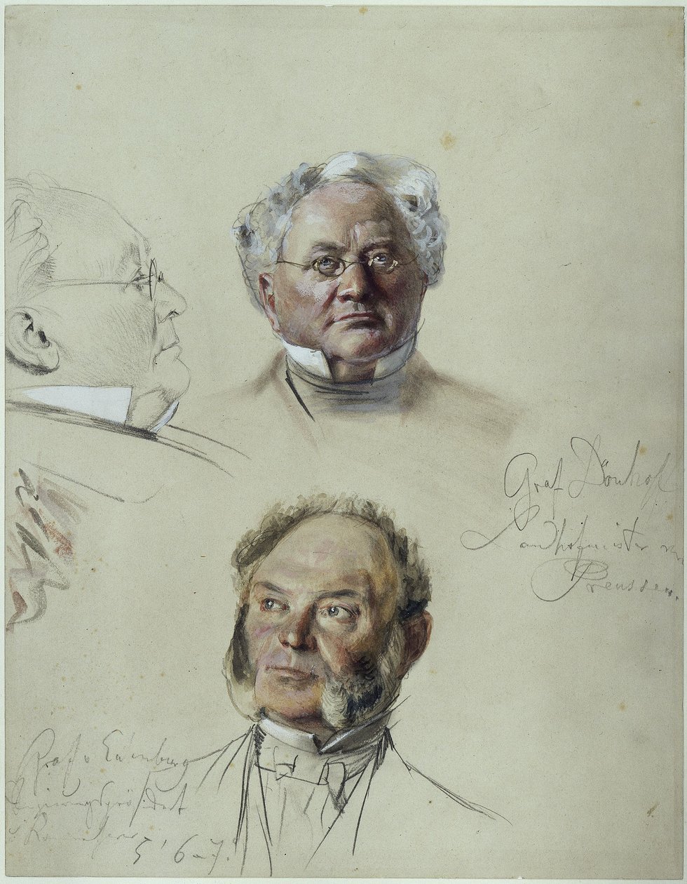 Graaf Eulenburg en graaf Dönhoff. Studie naar het schilderij „De kroning van Wilhelm I in Königsberg“ door Adolph Menzel