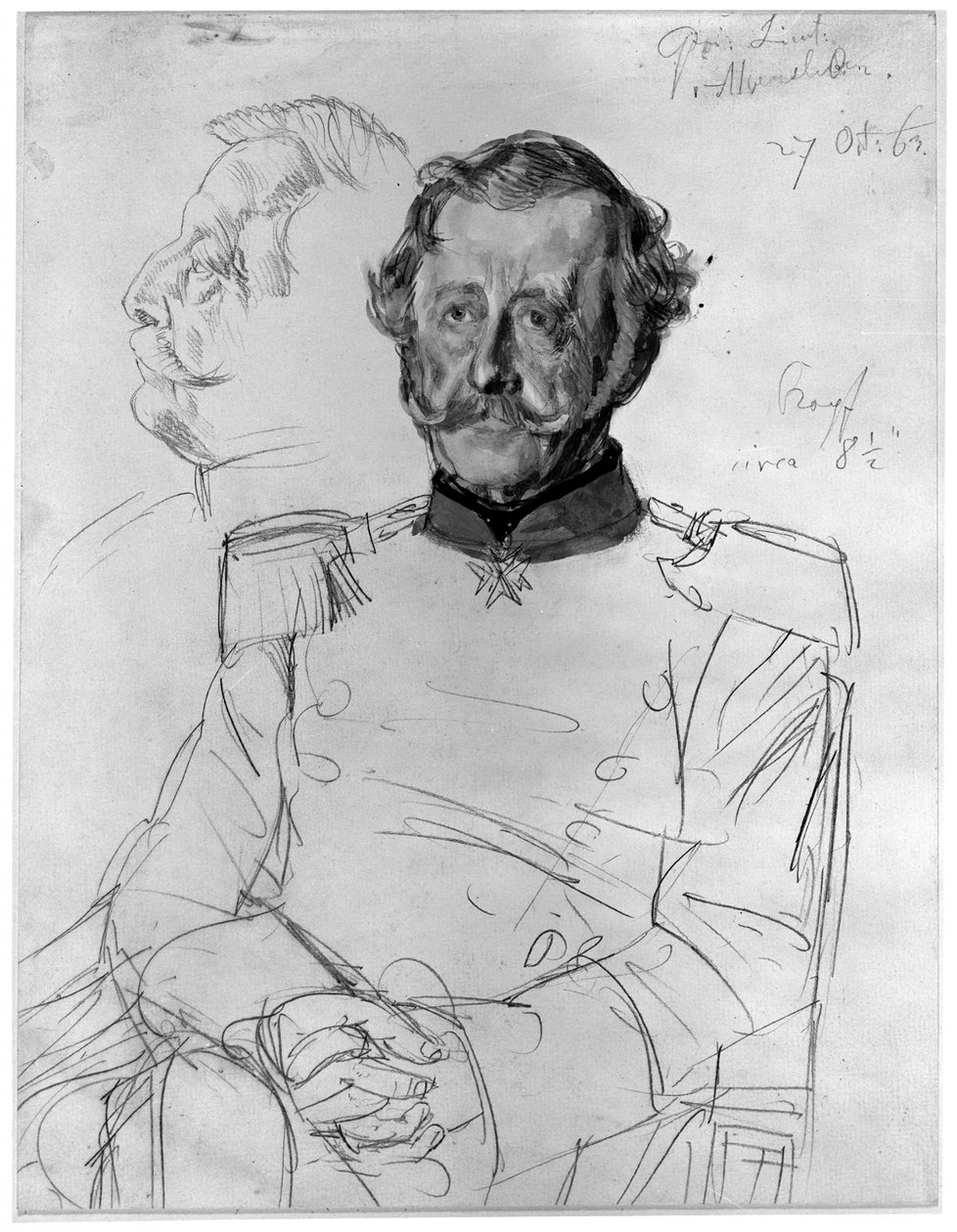 Gustav von Alvensleben. Studie voor het schilderij "Kroning van Wilhelm I in Königsberg" door Adolph Menzel