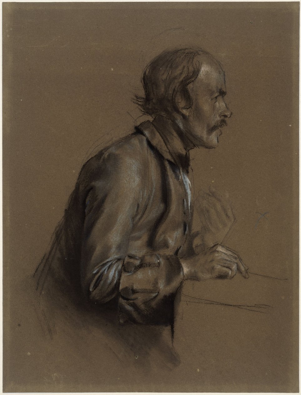 Halffigur van een man, profiel naar rechts, studie voor „De Ronde Tafel in Sanssouci“, 1850 door Adolph Menzel