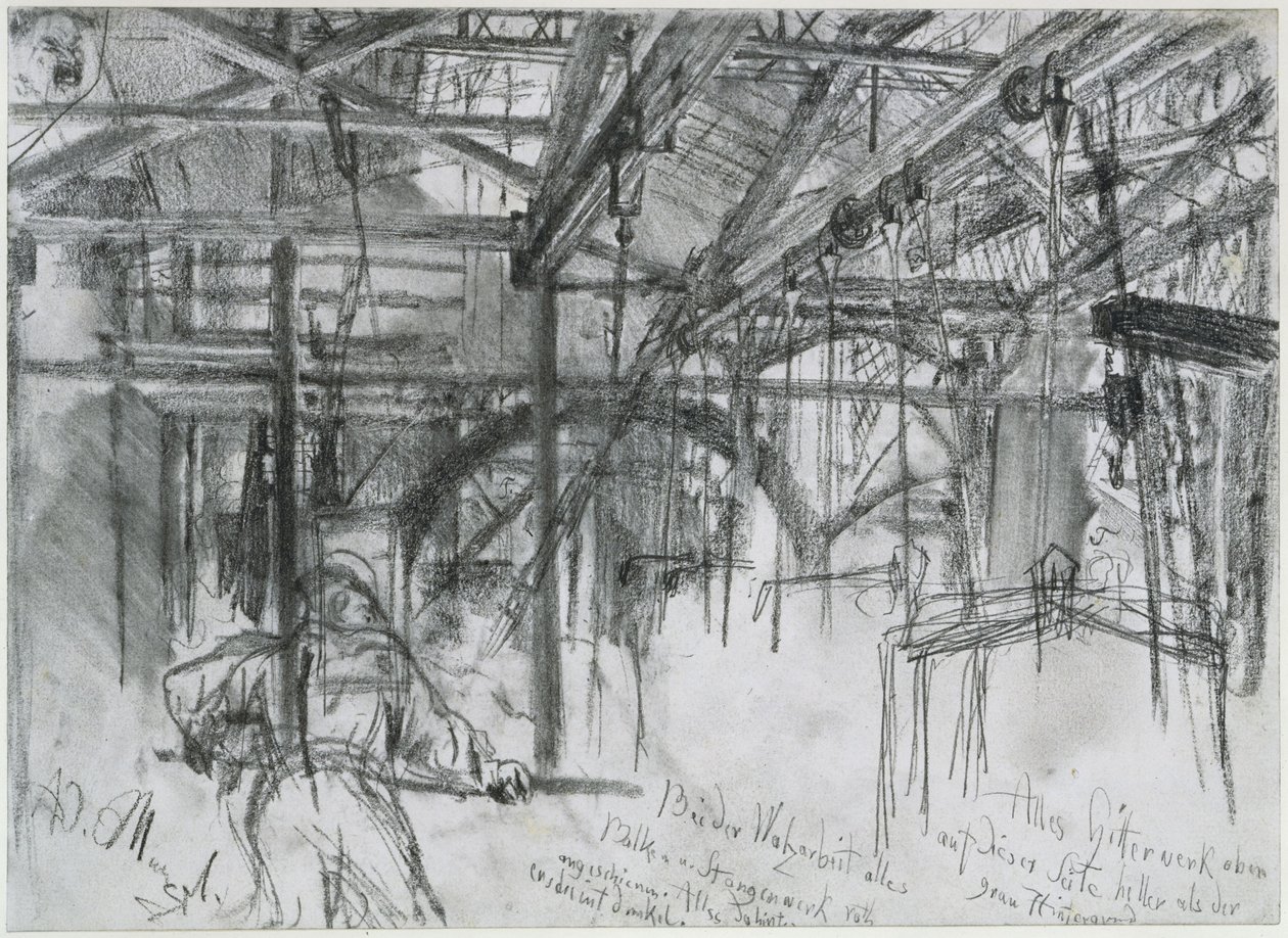 Halle in de walserij van Königshütte. Studie over „De ijzerwalserij. Moderne cyclopen” door Adolph Menzel