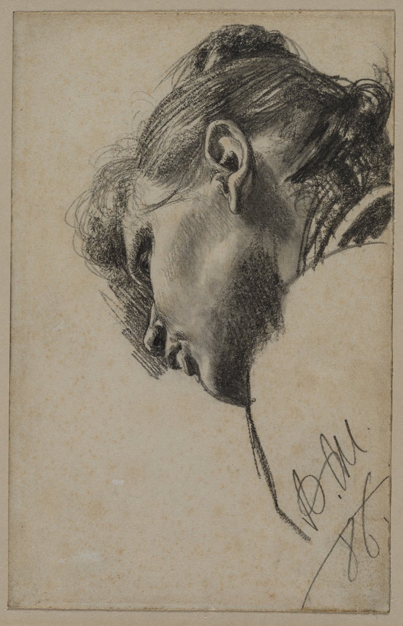 Hoofd van een jonge vrouw gezien van onderaf, 1886 door Adolph Menzel