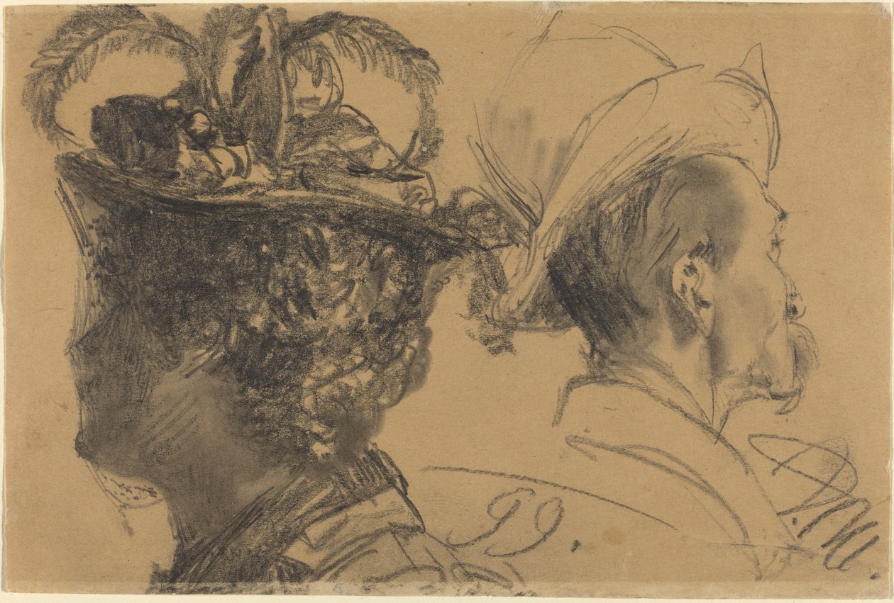 Hoofden van een man en een vrouw door Adolph Menzel