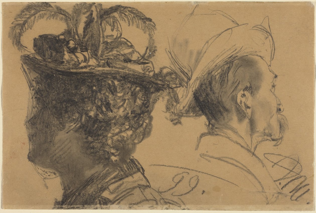 Hoofden van een man en een vrouw door Adolph Menzel