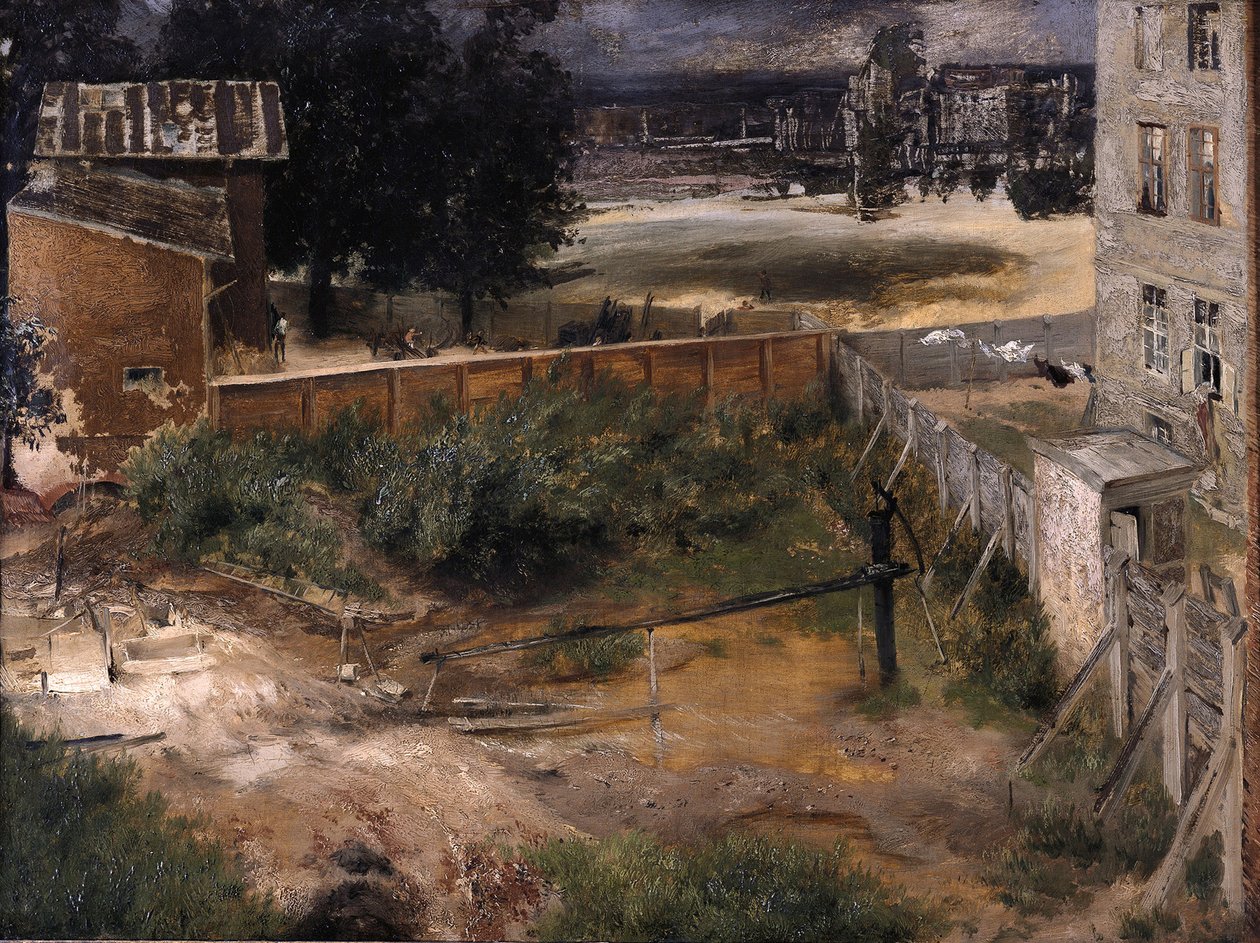 Achterhuis en binnenplaats door Adolph Menzel