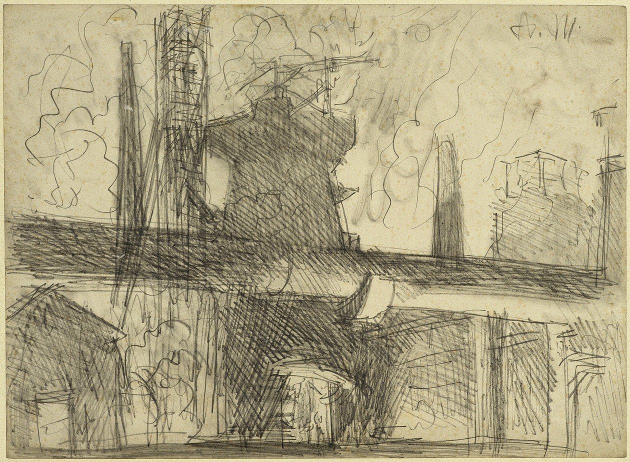 Hoogoven, schoorstenen, leidingbuis in Königshütte door Adolph Menzel