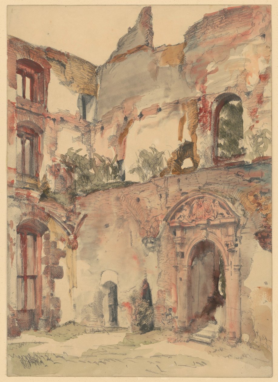 In de ruïne van het kasteel van Heidelberg door Adolph Menzel